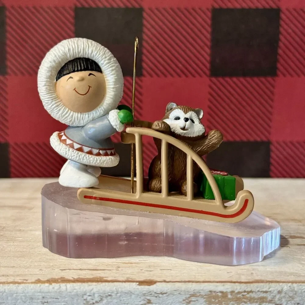 1989 Hallmark Frosty Friends #10 Christmas Keepsake Ornament | Eskimo on Sled